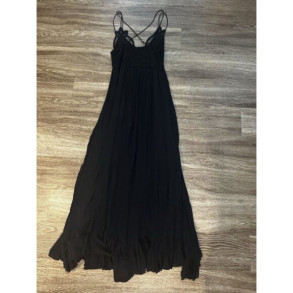 Free People Adella Lace Trim Midi Dress in Black Size Small Whimisigoth Fairy - Picture 10 of 11